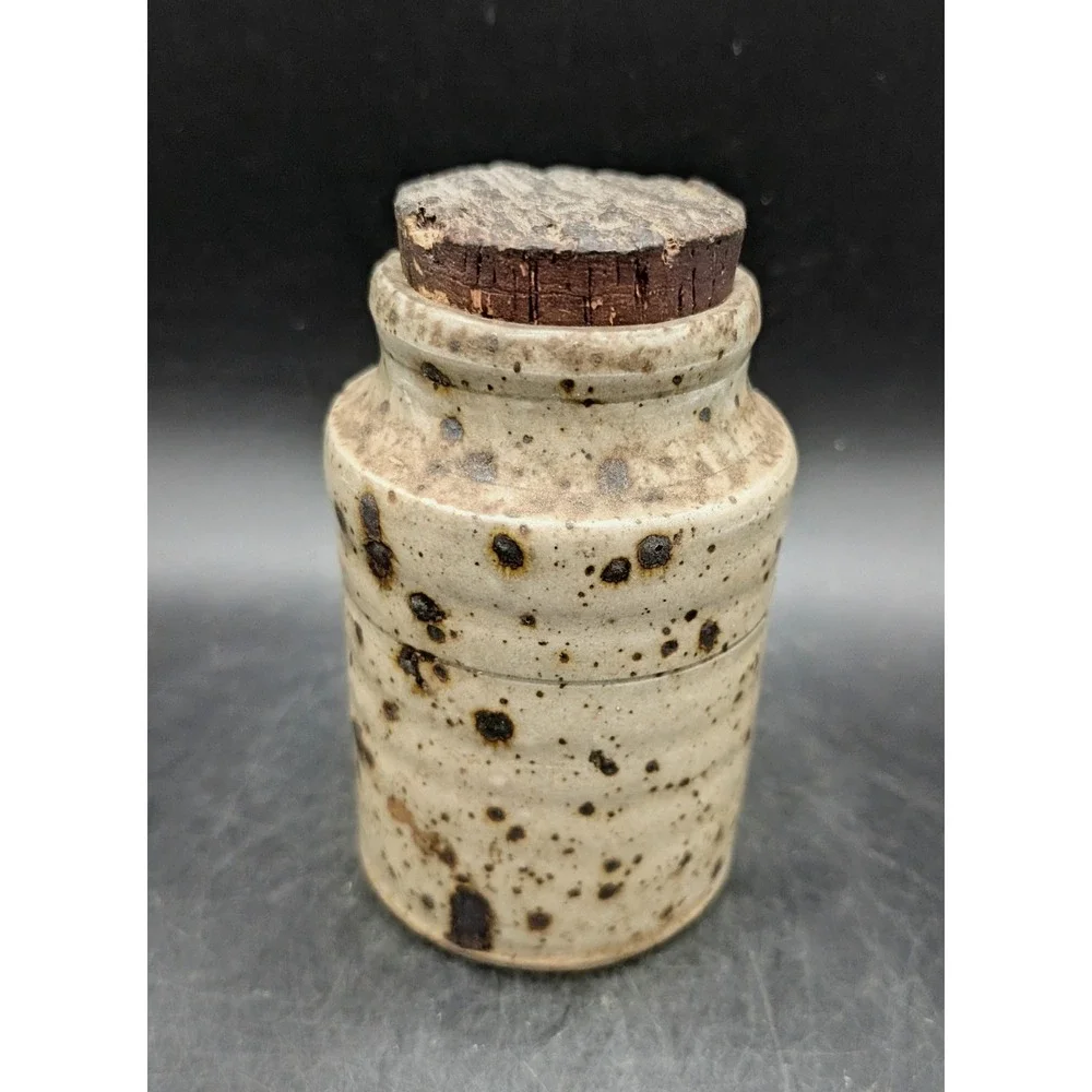 Gustave Tiffoche Corse Speckled Stoneware Jar with Cork Lid Rustic Cream 6